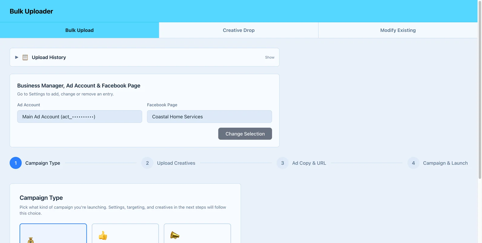 The Bulk Uploader module inside the platform.