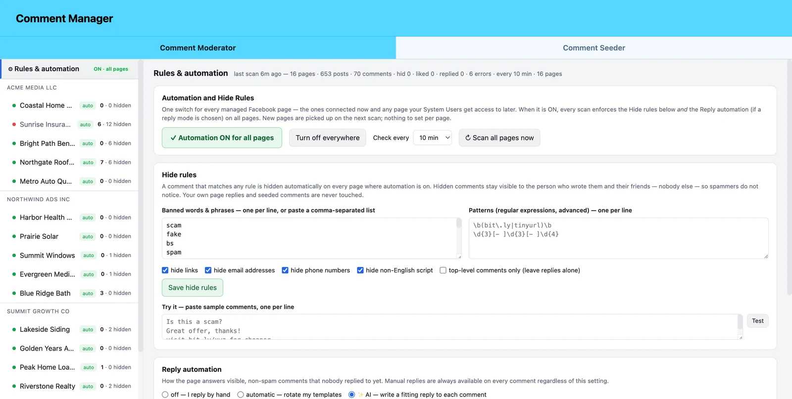 The Comment Manager + Seeder module inside the platform.